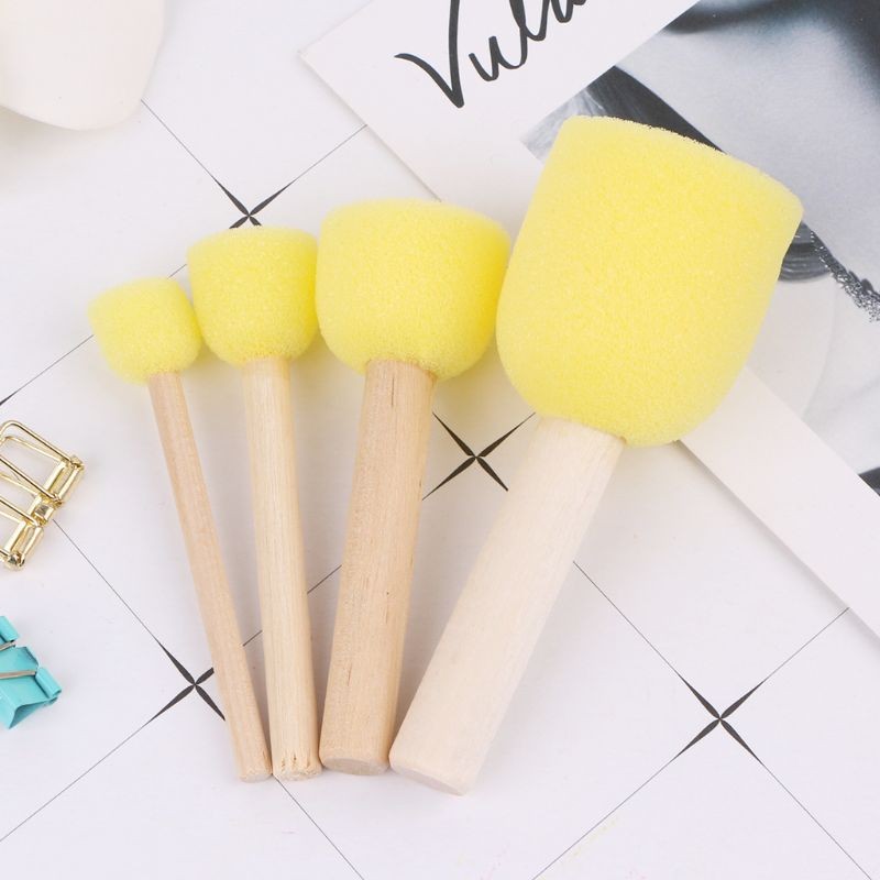 

4pcs/set Wooden Handle Sponge Brush Art Supplies Makeup Kids Painting Face Painting Applicator DIY Doodle Stamps Tool Body Paint