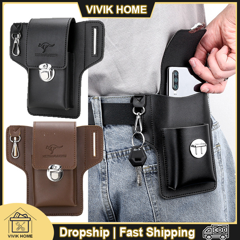 Tas Pinggang Sabuk Smartphone Holster Pu Leather Tas Pinggang Kulit Pria Anti Air