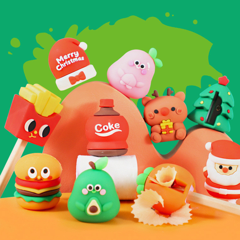 

12pcs/lot Hamburger Fruit Pencil Sharpener Creative Christmas Santa Claus Hand Mechanical Cutter Knife Gift School Supply