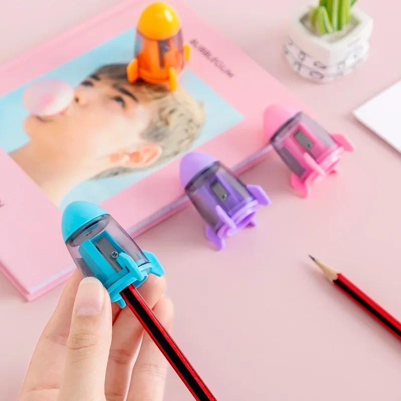 

4pcs Creative Rocket Spaceship Shaped Single Hole Student Pencil Sharpener Stationery Prizes Gifts Kindergarten Primary School