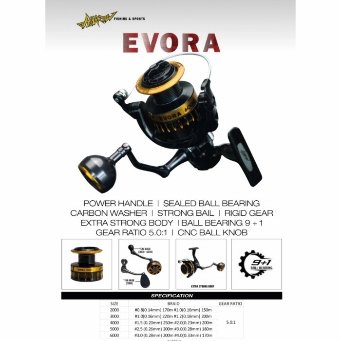 Reel Harrow Evora Power Handle Berkualitas - 2000