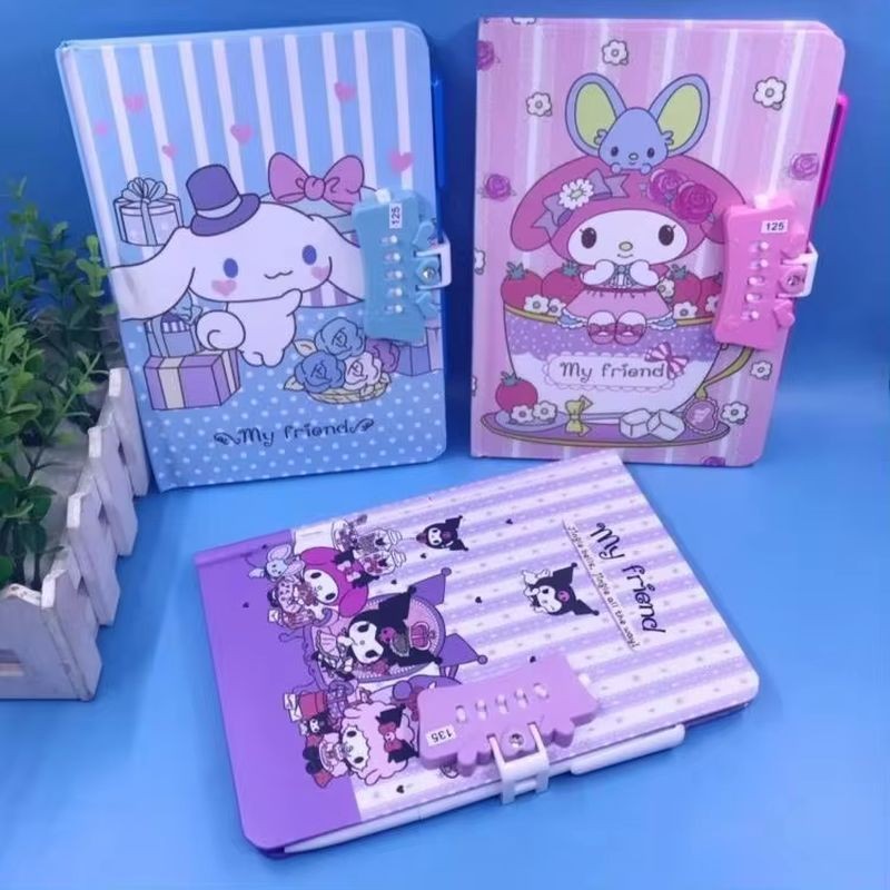 

Sanrio Children's Password Book Kuromi Melody Girl High Beauty Notebook Password Lock Diary Handbook Cartoon Cute