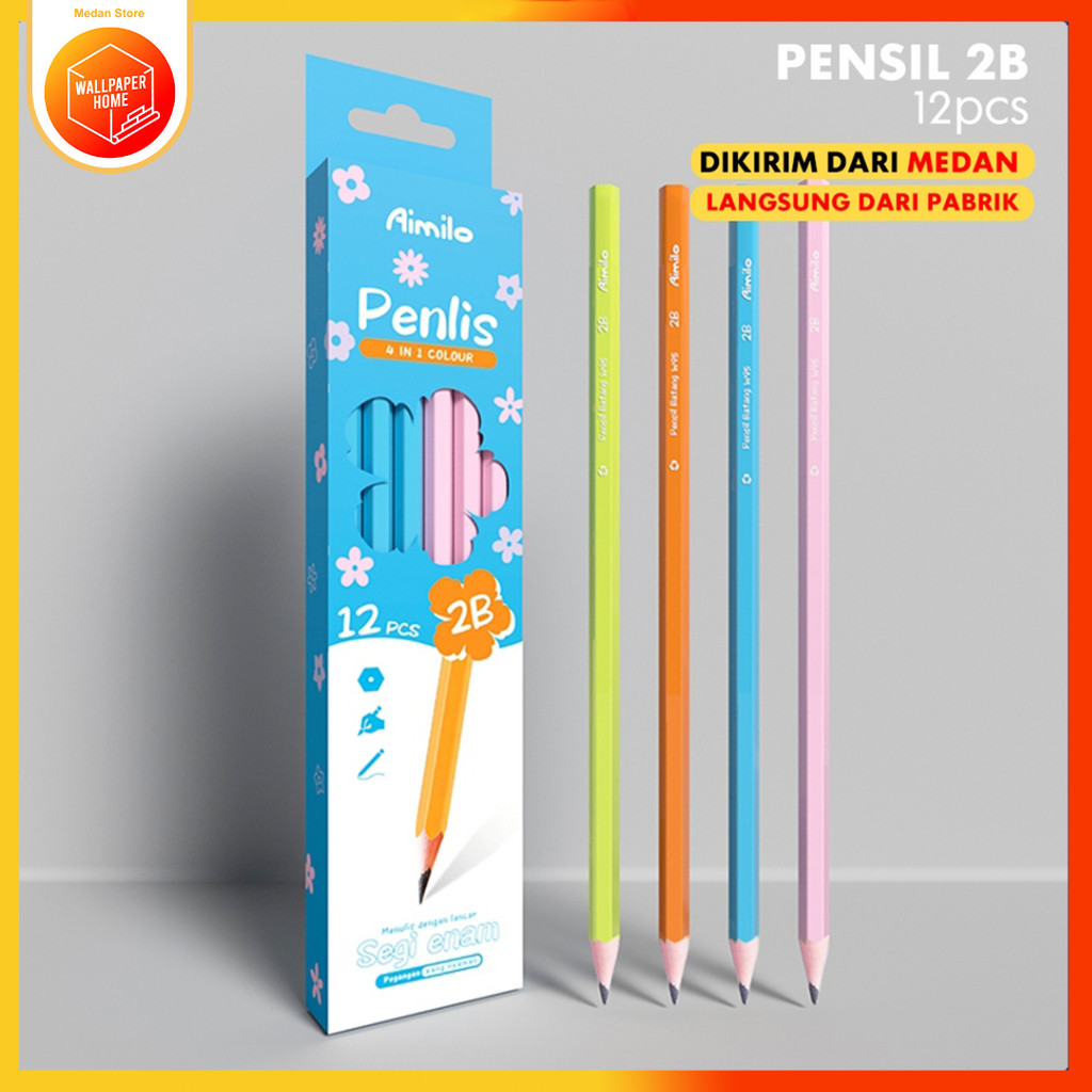 

12PCS / Kotak Pensil 2B Graphite Pensil Alat Tulis Sekolah Pensil 1 Pack