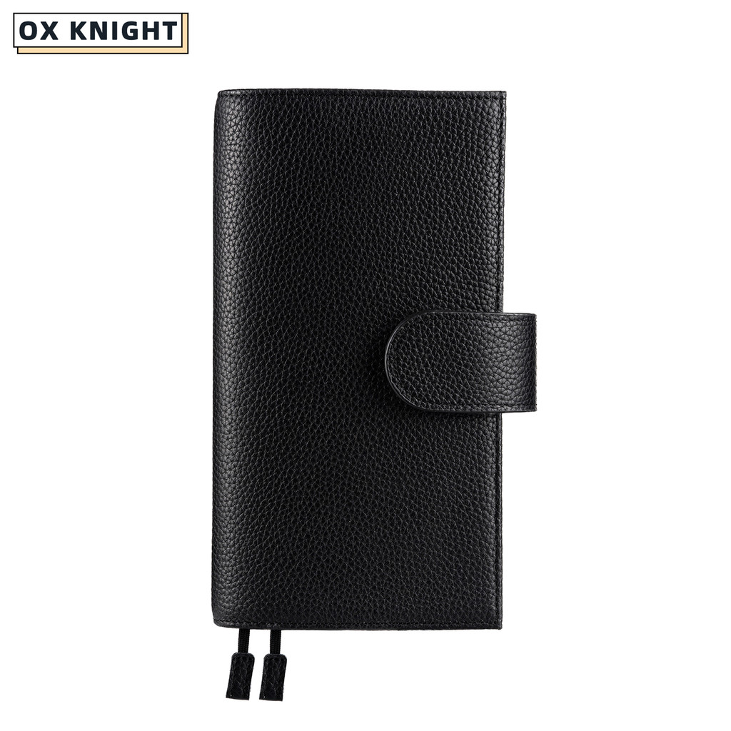 

OX KNIGHT 100% Genuine Leather Notebook Planner Book Cover Pebbled Style with Back Pocket and Double Clasps Agenda Organizer