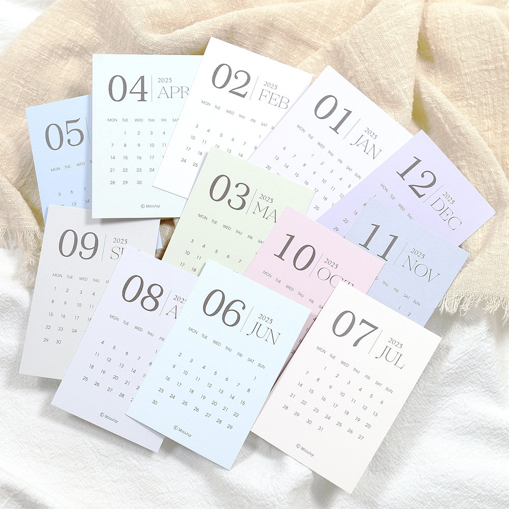 

Fromthenon 12 Sheets/Set 2025 Monthly Calendar Card Traveler's Notebook Monthly Calendar Binding Clip Office Stationery Supplies