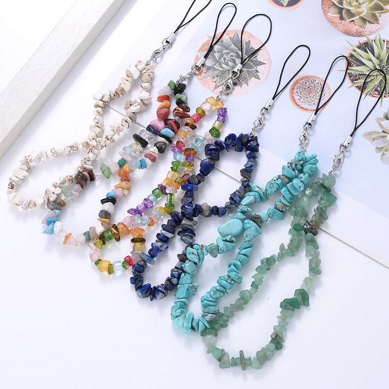 

New Fashion Colorful Gravel Mobile Phone Chain Women Creative Stone Beads Cellphone Strap Lanyard Keychain Keycord Anti-Lost