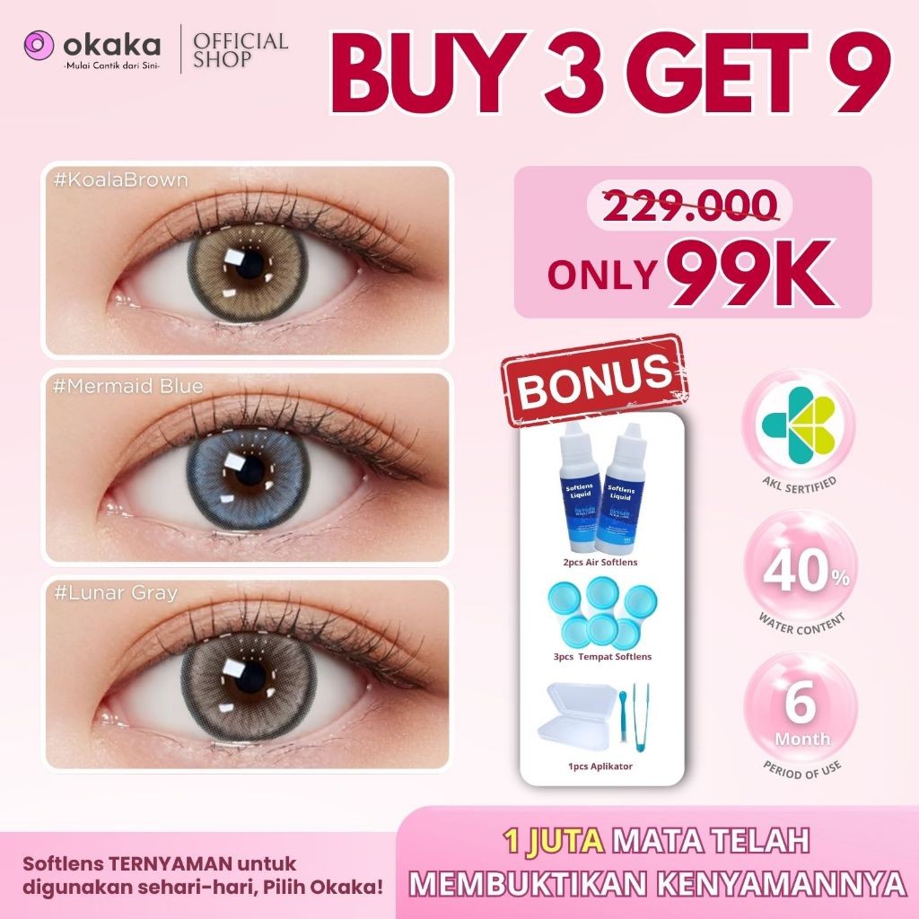 OKAKA - BELI 3 KIRIM 9! Soflens Normal 14.2 -14.5mm Softlens 1 Paket Lengkap Kontak Lensa Brown Grey