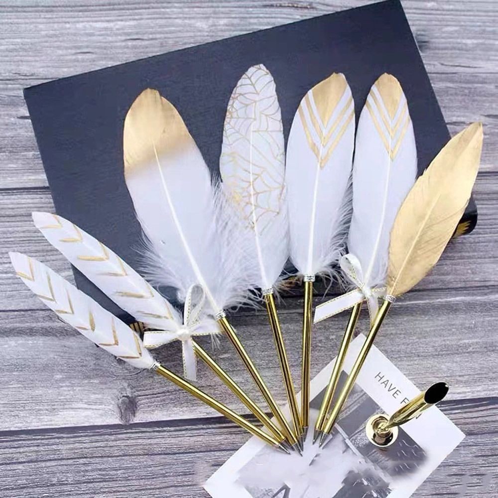 

European Style Retro Feather Ballpoint Pen Christmas Gifts Writing Tool Golden Feather Pen Novelty Stationery
