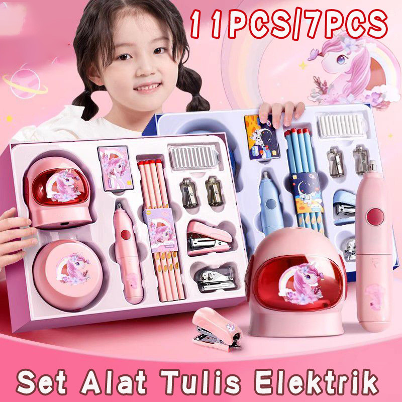 

MOREBI 11PCS ELECTRIC STATIONERY SET/ Rautan Pensil Elektrik Set / Set Alat Tulis/ Elektronik Rautan Penghapus Vacuum Pencil/ Anak Alat Perkakas Belajar Anak