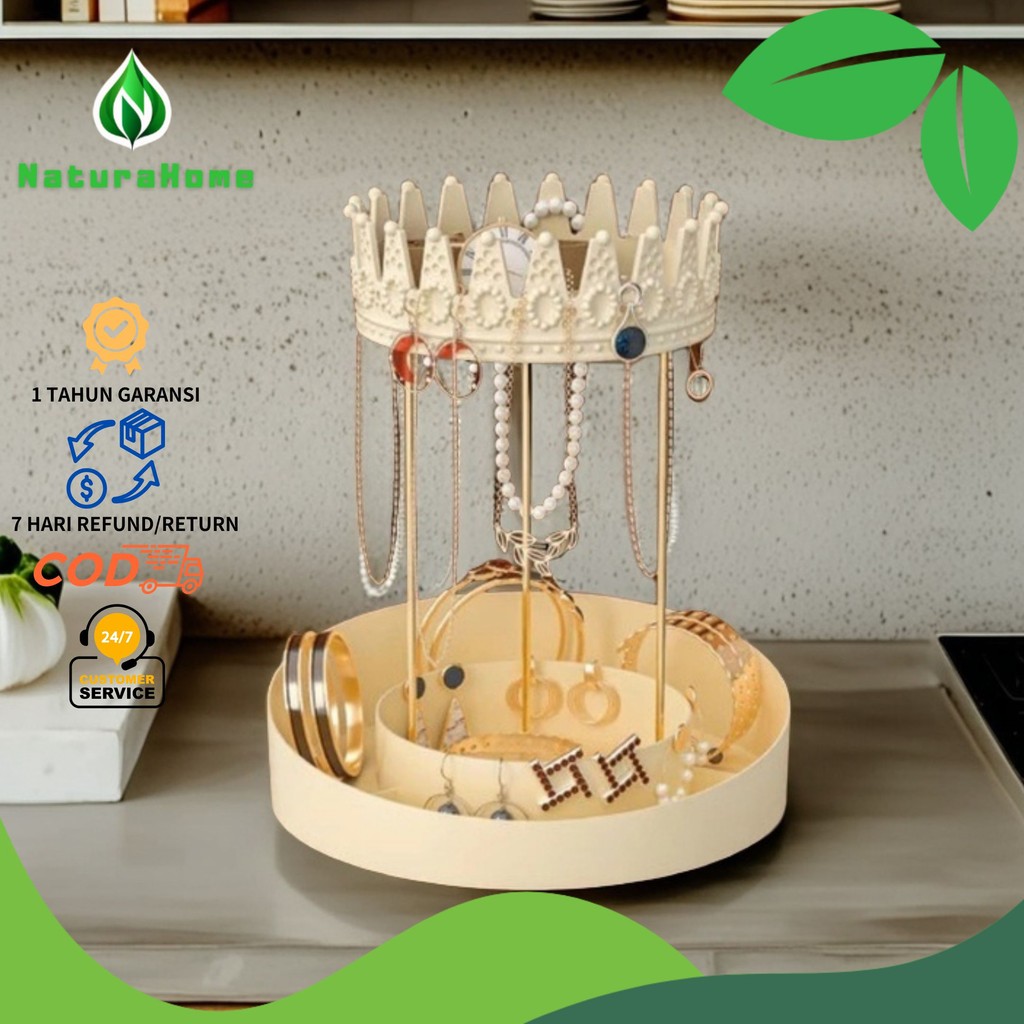 NaturaHome - Rak Organizer Mahkota Crown Prince Princess PET Hijau Kopi Abu Putih 2 Tingkat Transpar