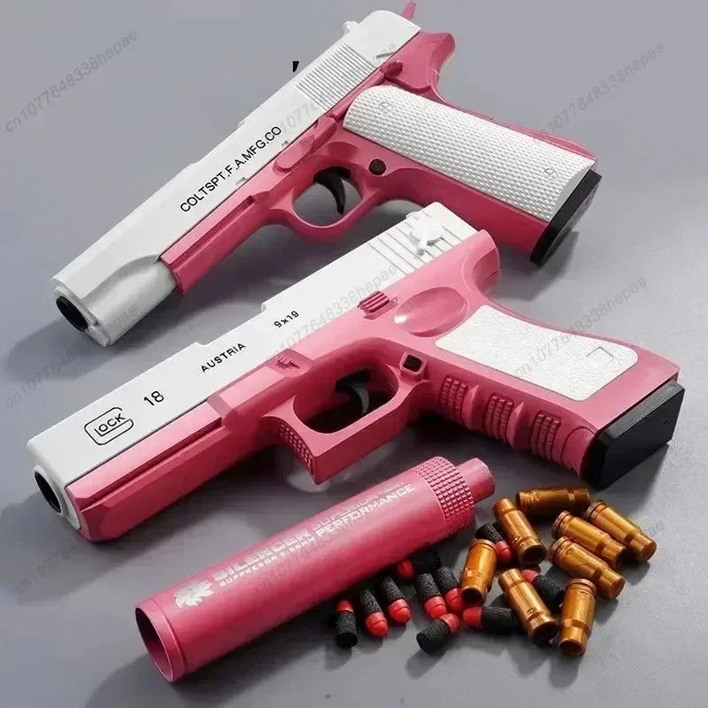 Toy Gun Pistol Soft Bullet M1911 Shell Ejected Foam Darts Blaster Manual Airsoft Weapon with Silence