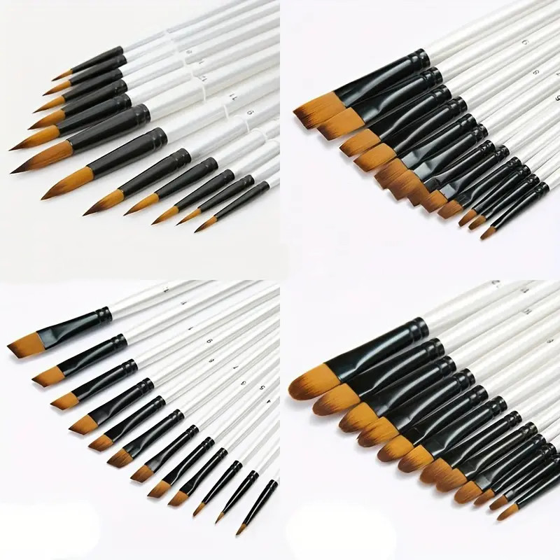 

12pcs Filbert Artist Brushes with Nylon Tips - Wood Handle Professional Paintbrush Set for Acrylic, Watercolor, Gouache Painting