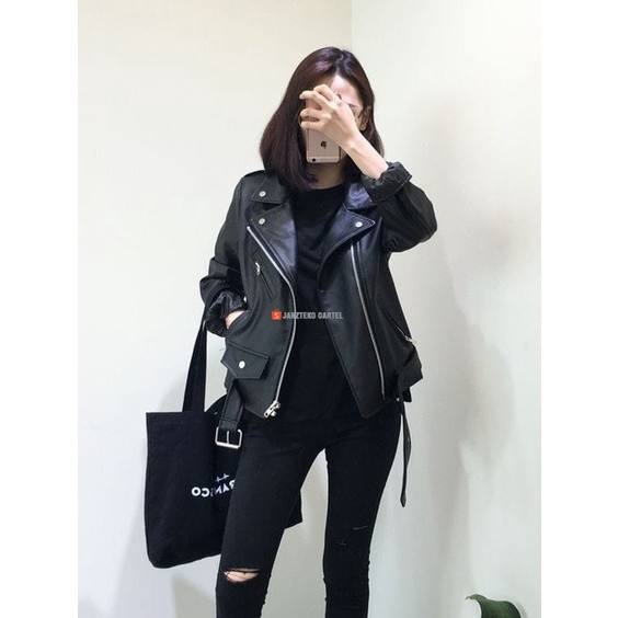 Promo JNK x RMS - Jaket Kulit Wanita Ramones Changcuters Korea Blazer Style Punk Women Shirt Black B