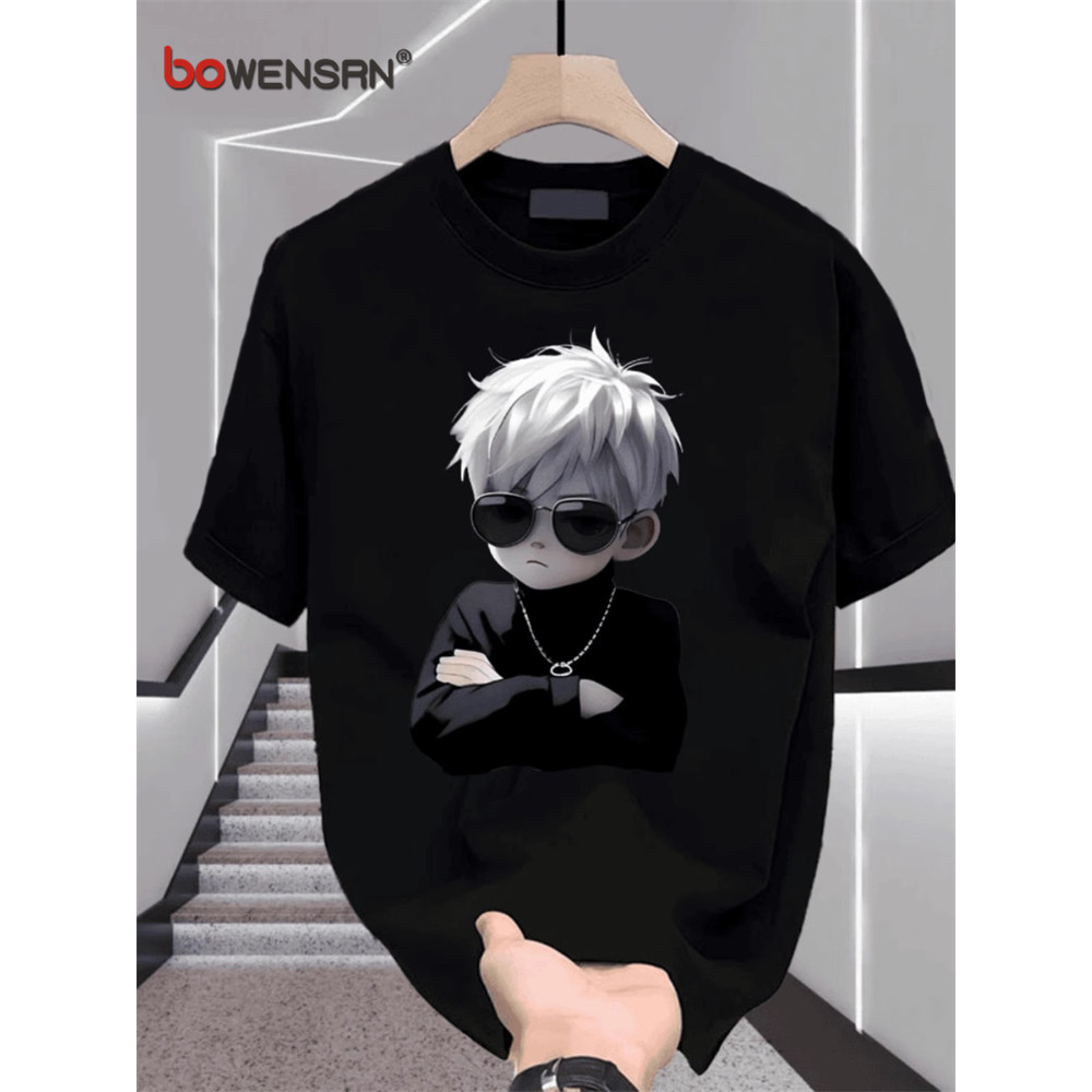 Kartun merek trendi dicetak kaos lengan pendek untuk pria di musim panas 2025 gaya baru vagina longg