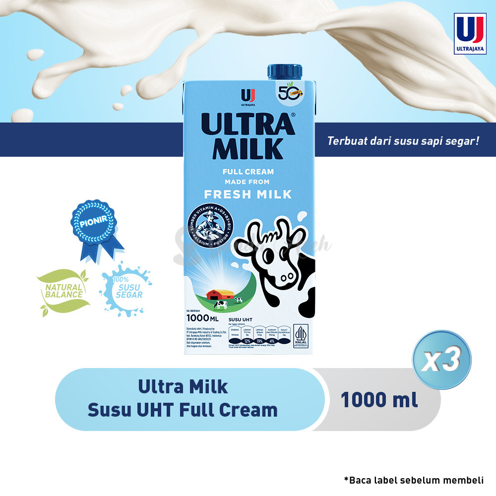 

(Aceh) Ultra Milk Susu UHT Full Cream 1L [Paket isi 3 pcs]