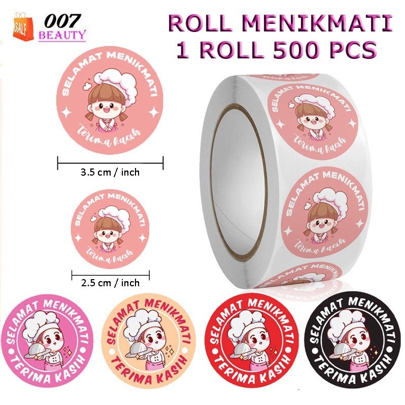 

(1 Roll Isi 500 Pcs) Roll Stiker 3.5 Cm/2,5 Cm Selamat Menikmati - Sticker Makanan Kue Thank You