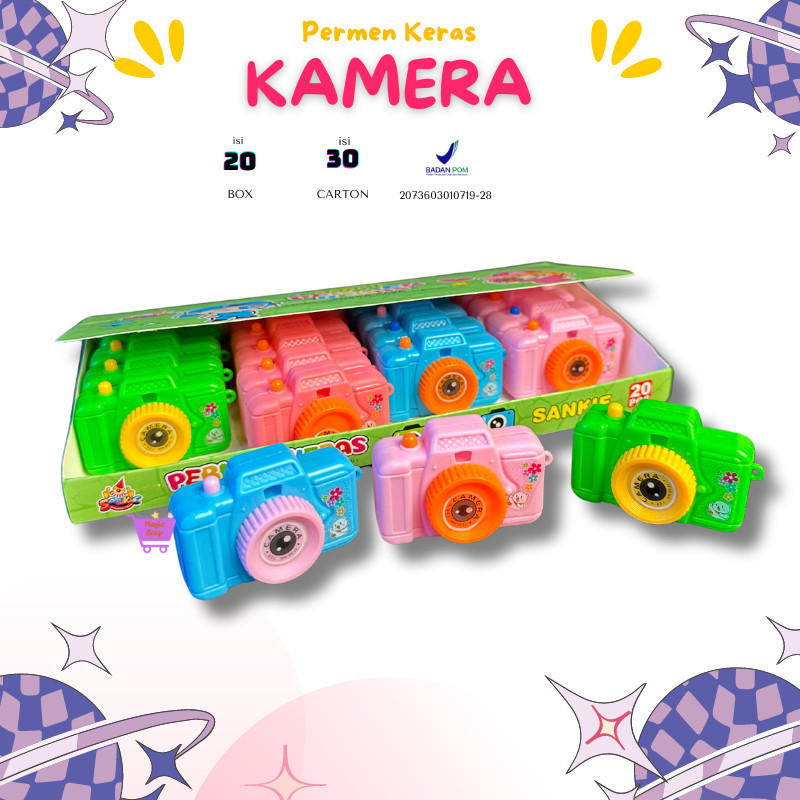 

1 KARTON PERMEN BENTUK KAMERA ISI 30 BOX