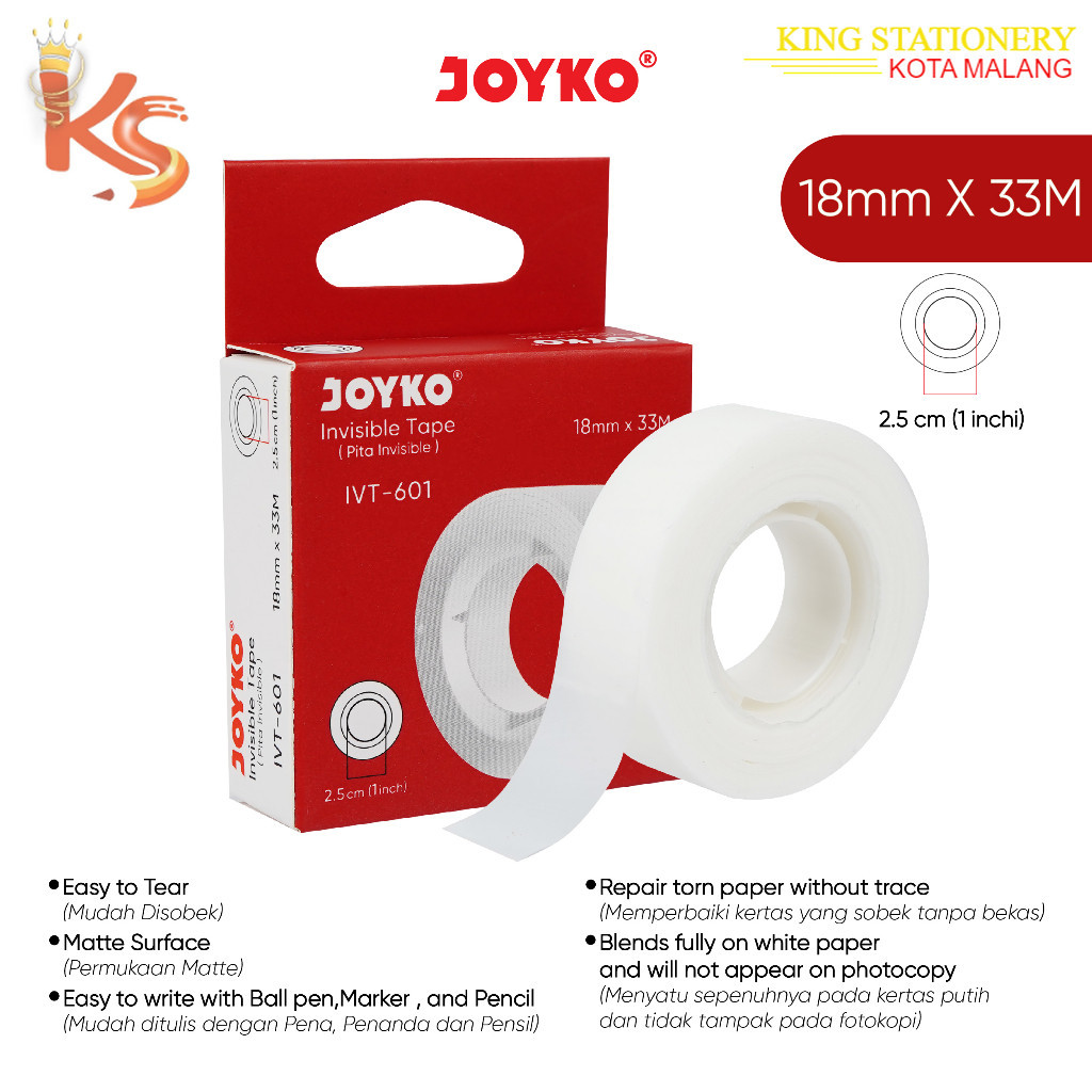 

(KS) Invisible Tape Pita Perekat Kertas Invisibel Joyko IVT-601 18mm x 33M