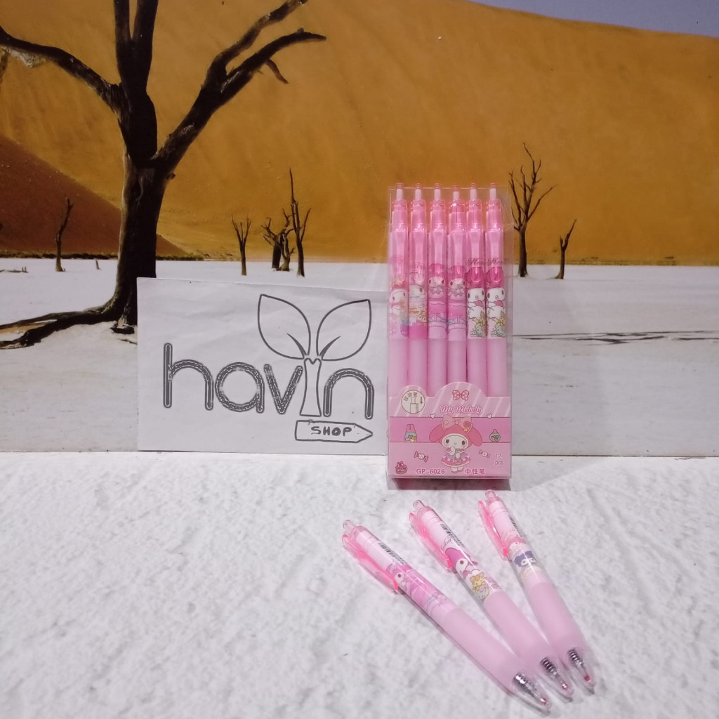 

qwe (12 pc) PEN GEL CETEK KLIK SANRIO KUROMI MELODY HELLOKITTY PENA BALLPEN LOTSO LABUBU