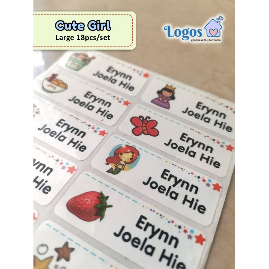 

Cute Girl LARGE Kawaii Sticker label nama waterproof stiker nama anak cewe fancy fairy food lucu imut mix girl karakter perempuan campuran