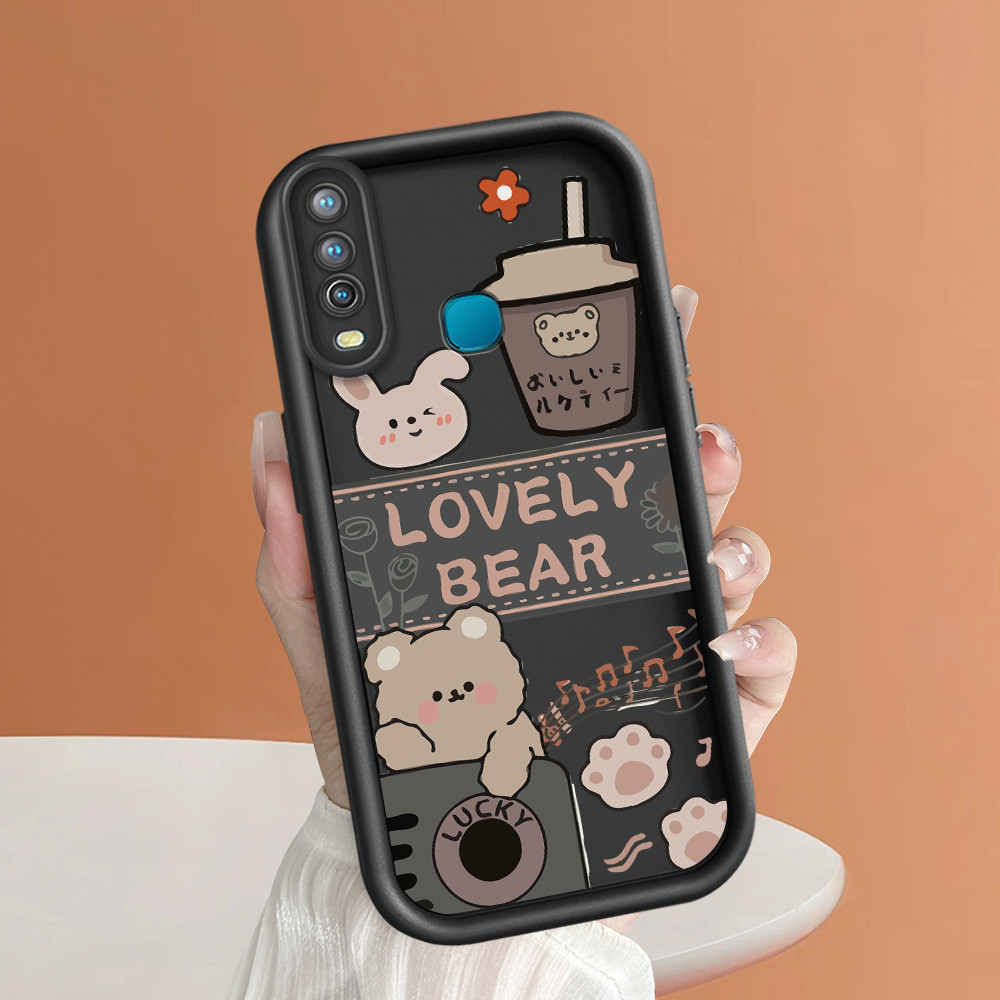 Casing Hp Untuk Vivo Y17 Y15 Y12 1902 Phone Case Cesing Soft Cover Musical Bear Mode Kesing Cream Ca