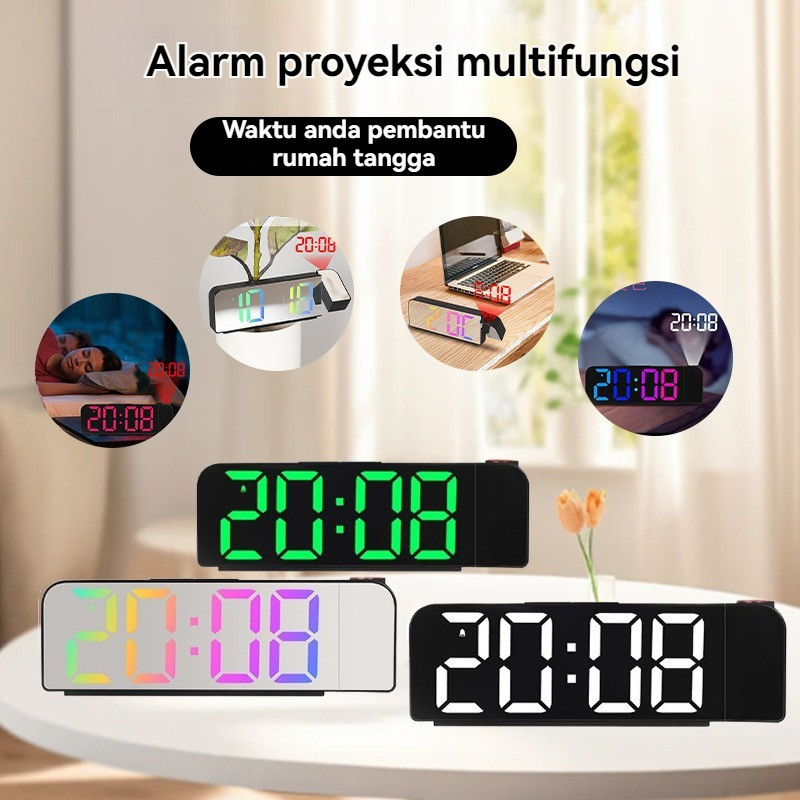 Proyektor Desk LED Alarm Jam Digital Unik Meja 180°