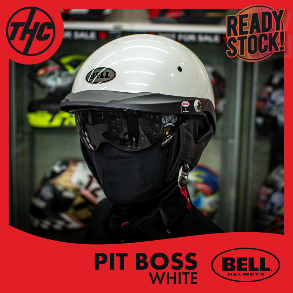 BELL PIT BOSS PEARL WHITE GLOSSY CLASSIC RETRO CRUISE OPEN FACE HELM