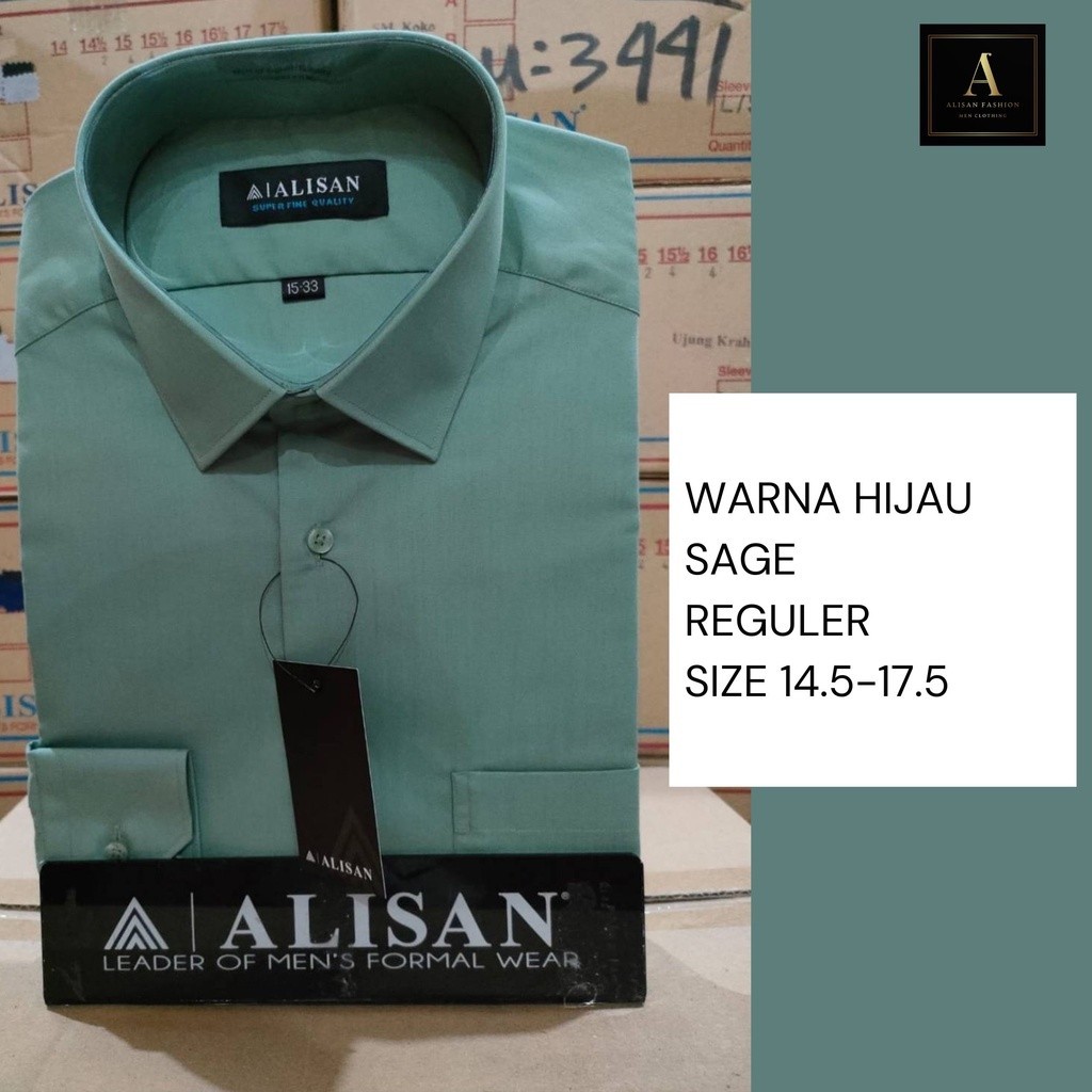 Alisan Kemeja Pria Lengan Panjang Polos Reguler Warna Hijau Sage