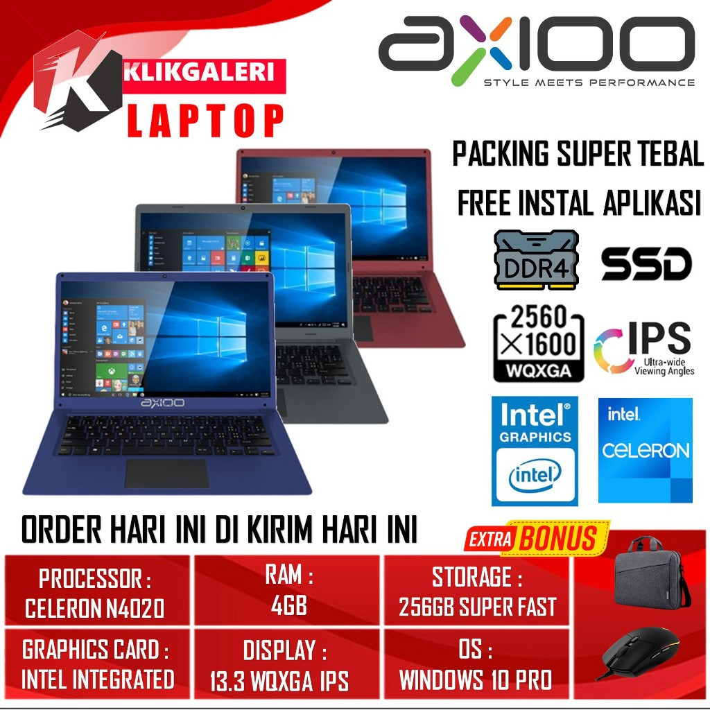Laptop Axioo Mybook 14F N4020 4GB SSD 512GB 13.3 IPS Windows Original Laptop baru bergaransi Resmi