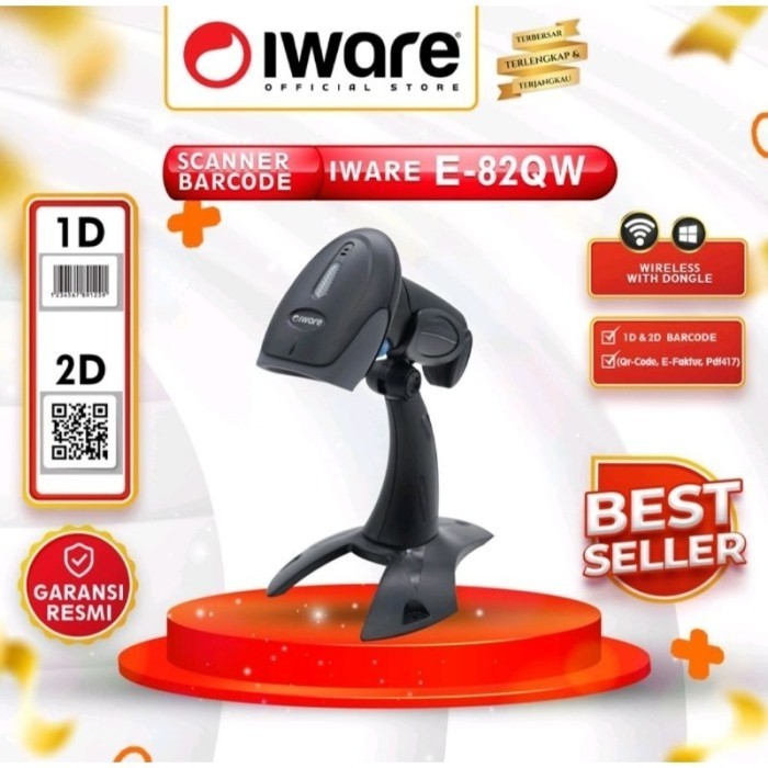 Scanner Barcode Iware WIRELESS 2D E82QW (With Stand / Model Handling)