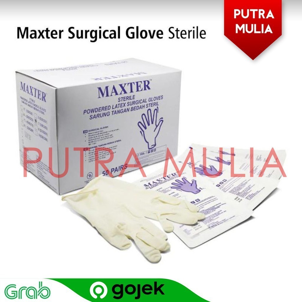 Sarung Tangan Steril Ukuran 7 7.5 8 8.5 S M L Handscoon Latex Maxter