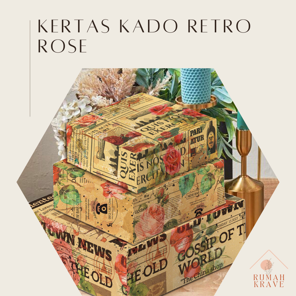 

RUMAH KRAVE - Kertas Kado Retro Rose Newspaper Koran Bunga Mawar