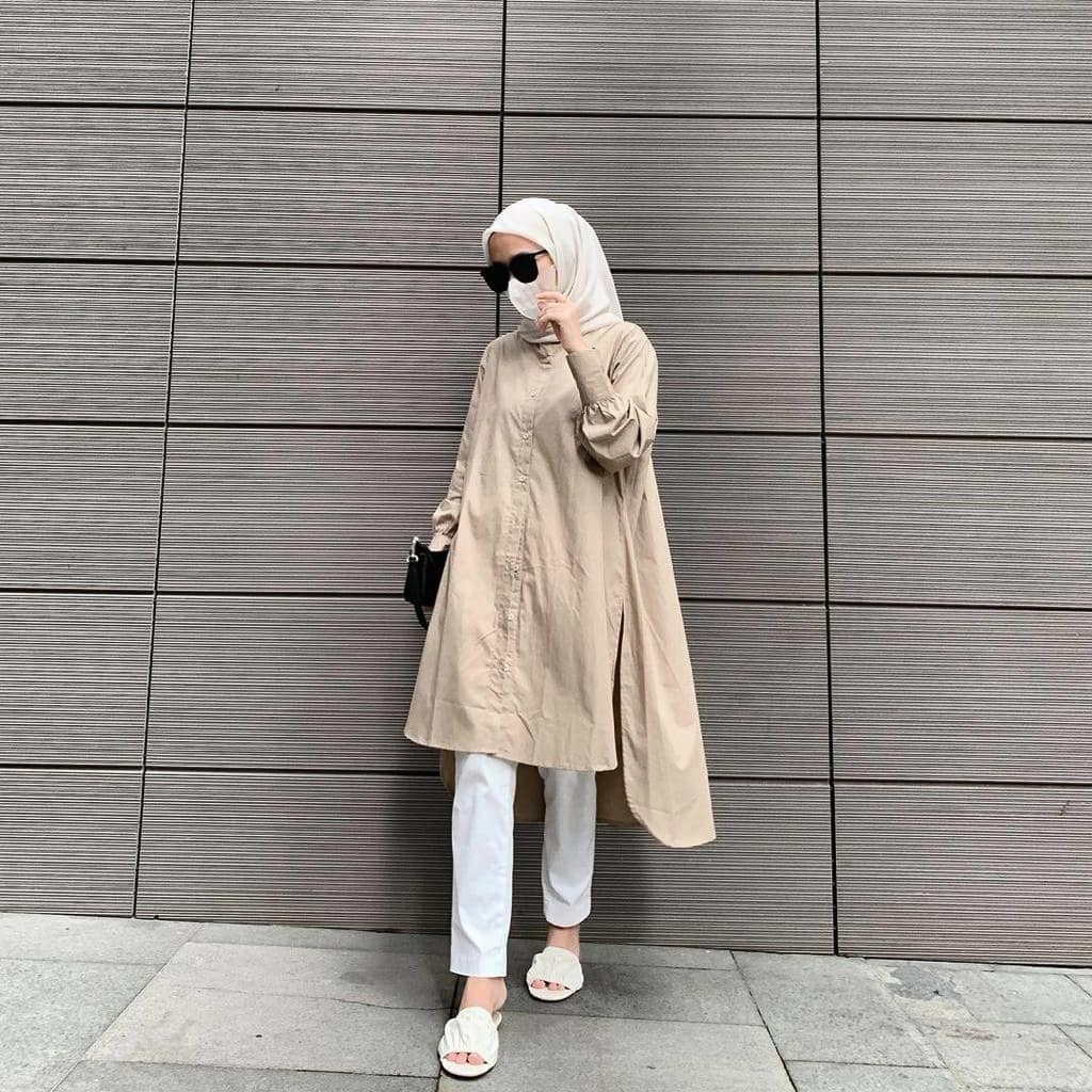 Hanley Long Shirt  / Tunik Polos Matt Katun Paris / Atasan Muslim Wanita Termurah / OOTD Remaja Musl