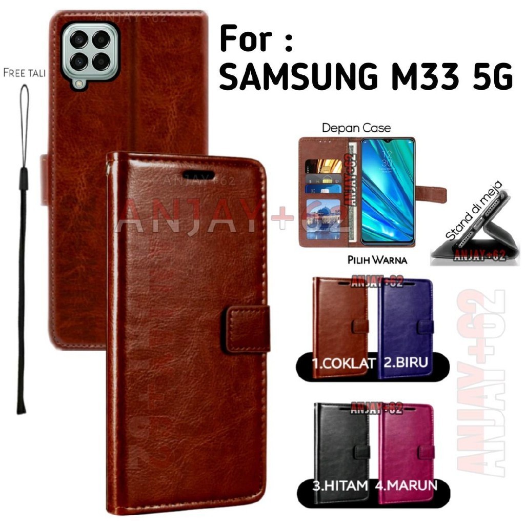 Flip cover case untuk SAMSUNG M33 5G casing kulit standing untuk smartphone