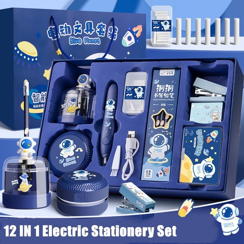 

12 IN 1 Electric Stationery Set / Set Alat Tulis Elektronik Rautan Penghapus Vacuum Pencil /Set Alat Tulis Elektronik Belajar Anak Perempuan Kado