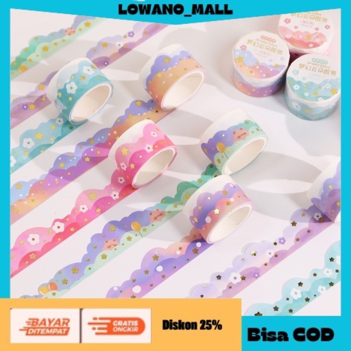 

[[LOWANOMALL6]] TERLARIS Washi Tape Masking Tape Sticker Stiker Awan Cloud Star Gold Plated 44 COD