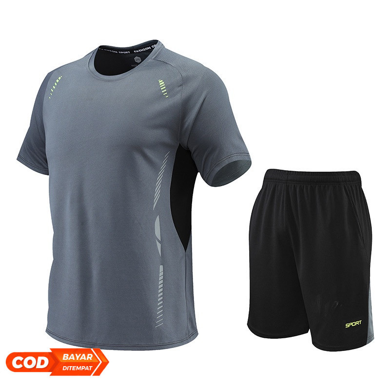 KAMB Set Baju Olahraga Pria Original Lari Badminton Running Jersey Gym