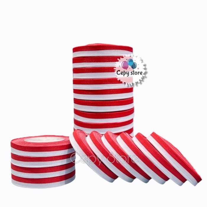

[ 10 ROLL ] Pita Satin Merah Putih 0,5 Inch / Pita Merah Putih 1,27 Cm