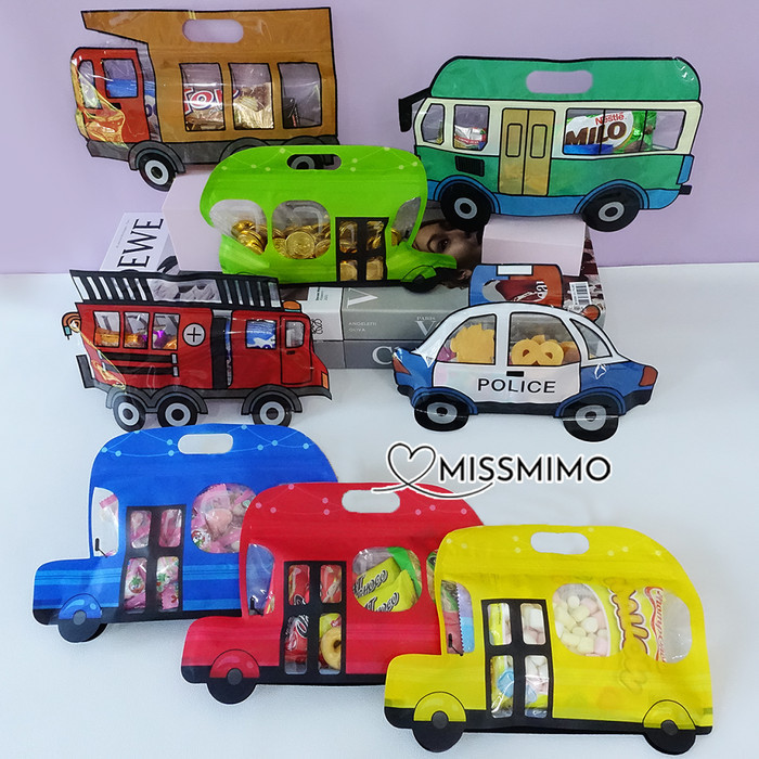 

Plastik Ziplock Goodie Bag Birthday Car Bus Mobil Polisi Snack Permen Biskuit