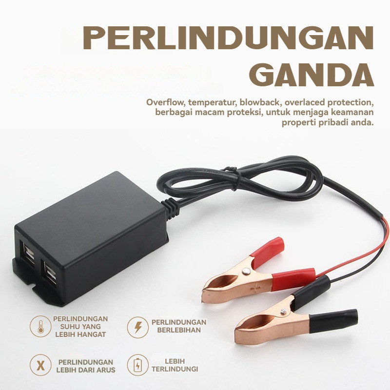 Universal Motor Aki Sambungan Pasang Charger 4Usb Hp Darurat Mobil Hp