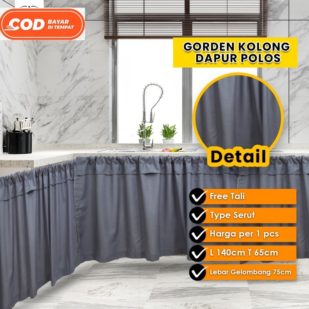 Gorden Kolong Dapur Tirai Dapur Gorden Poni Motif Polos Minimalis