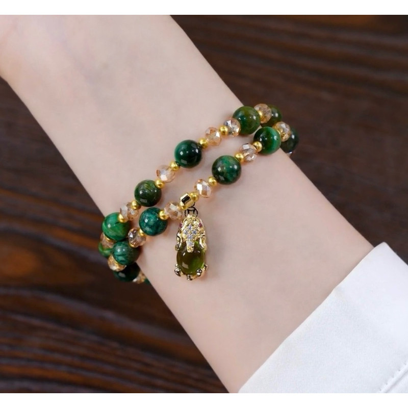 T56 (Beli 2 dapat bonus) COD Gelang kristal LUCKY PIXIU hijau lucky hoki titanium wanita