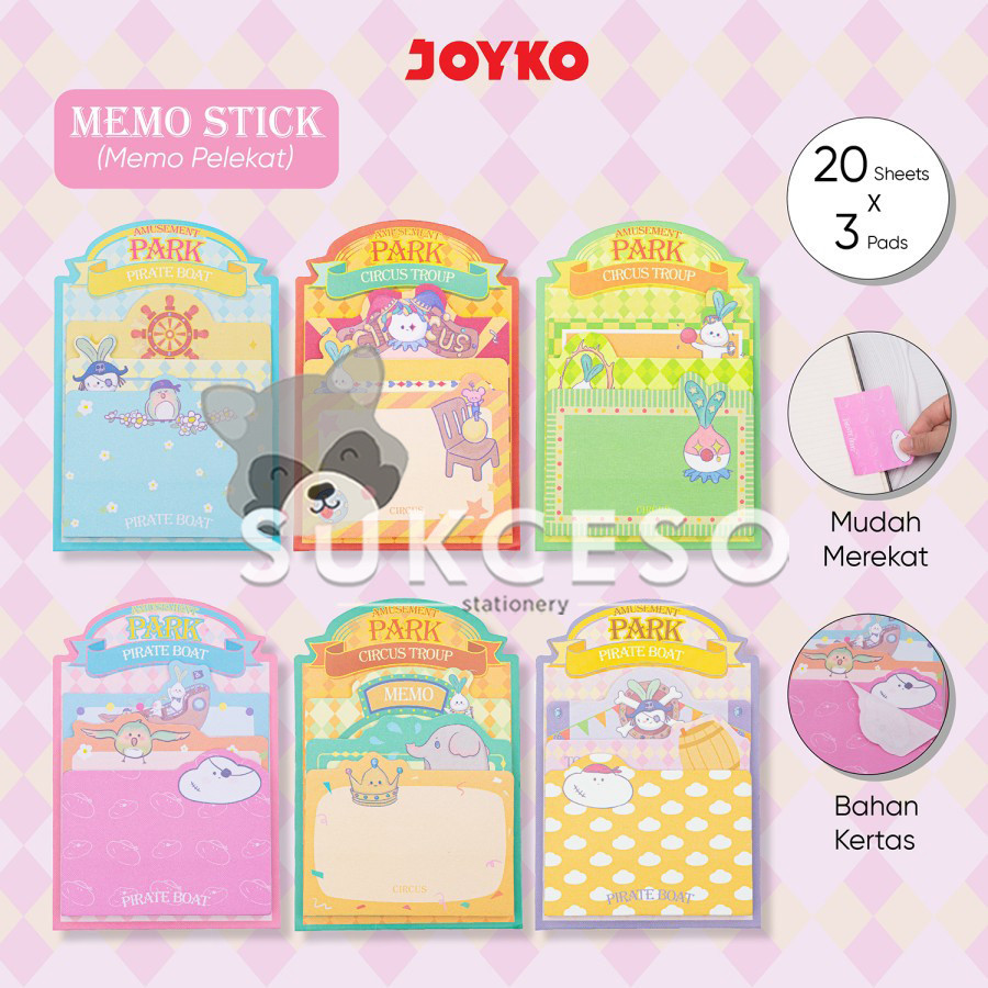 

Joyko MMS-39 Memo Stick Amusement Park Series Sticky Notes Memo Tempel 3 Ukuran 60 Lembar