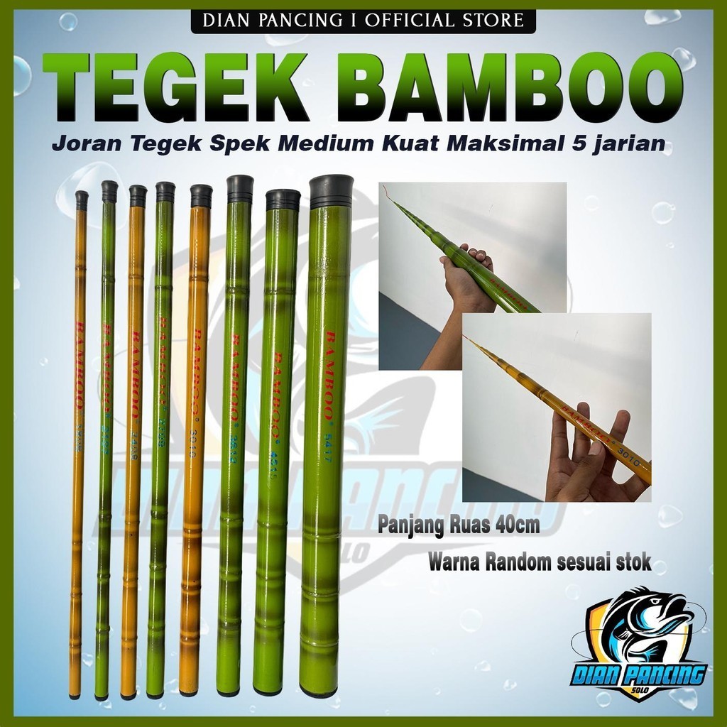 Tegek Ruas Pendek Bamboo Joran Pancing Fiber Spek Medium