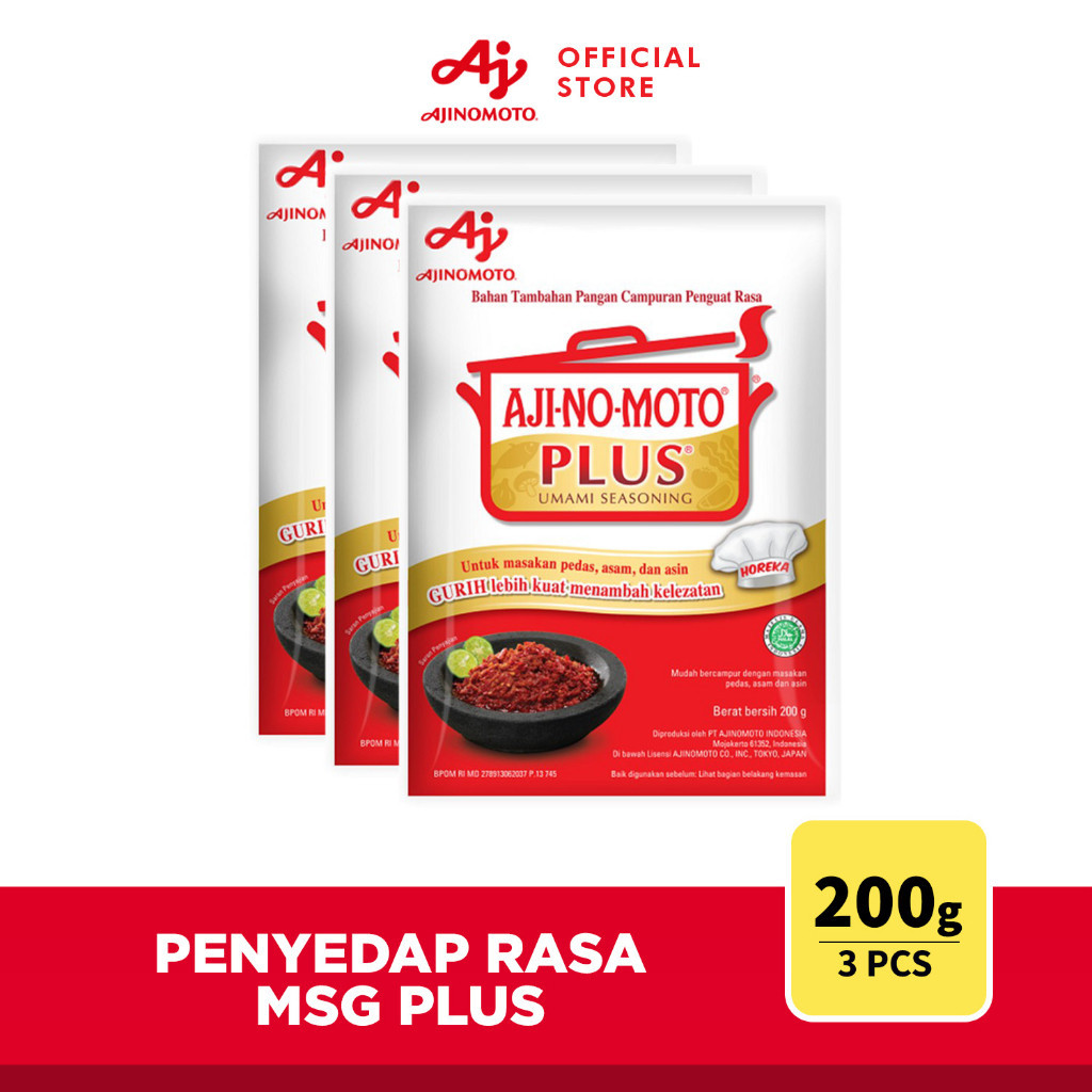 

AJI-NO-MOTO® PLUS® Penyedap Rasa MSG Lebih Kuat 200g (3pcs)