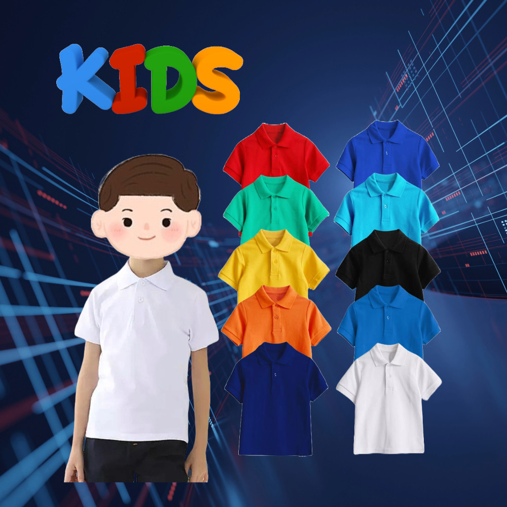 KAOS POLO SHIRT ANAK LAKI LAKI PEREMPUAN UNISEX BAJU LENGAN PENDEK KERAH POLOS WARNA HITAM PUTIH COK