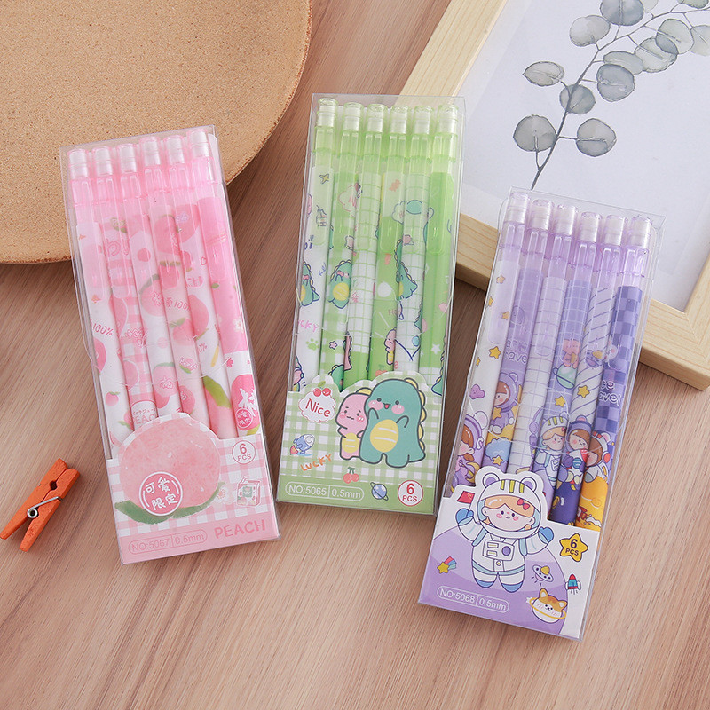 

✨AWC✨ 1 SET 6PCS PENSIL MEKANIK 0.5 MM DAN PENGHAPUS GAMBAR KARTUN LUCU / PENSIL MEKANIK KARAKTER KARTUN IMUT