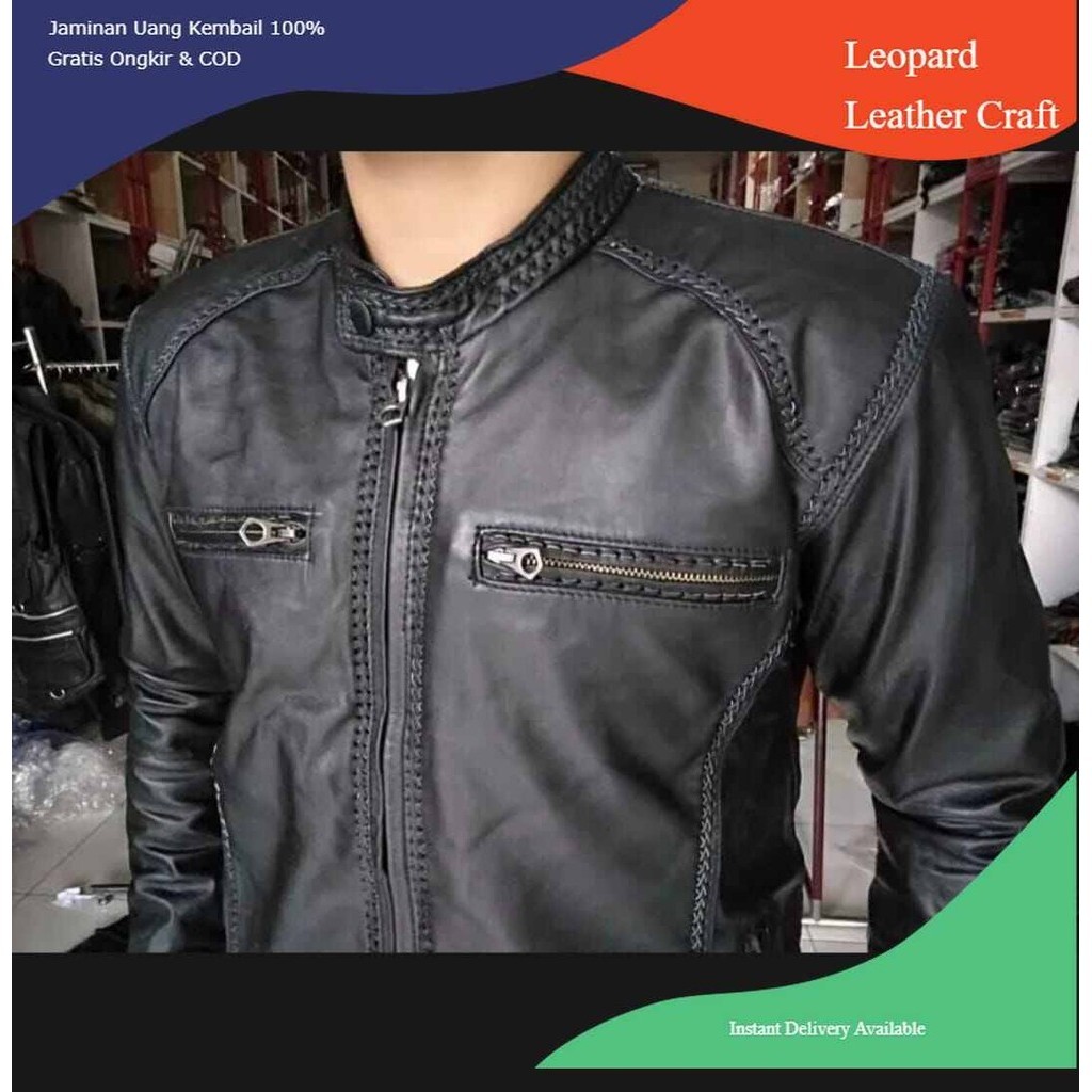 JAKET KULIT SULAM HITAM LOCAL GARUT