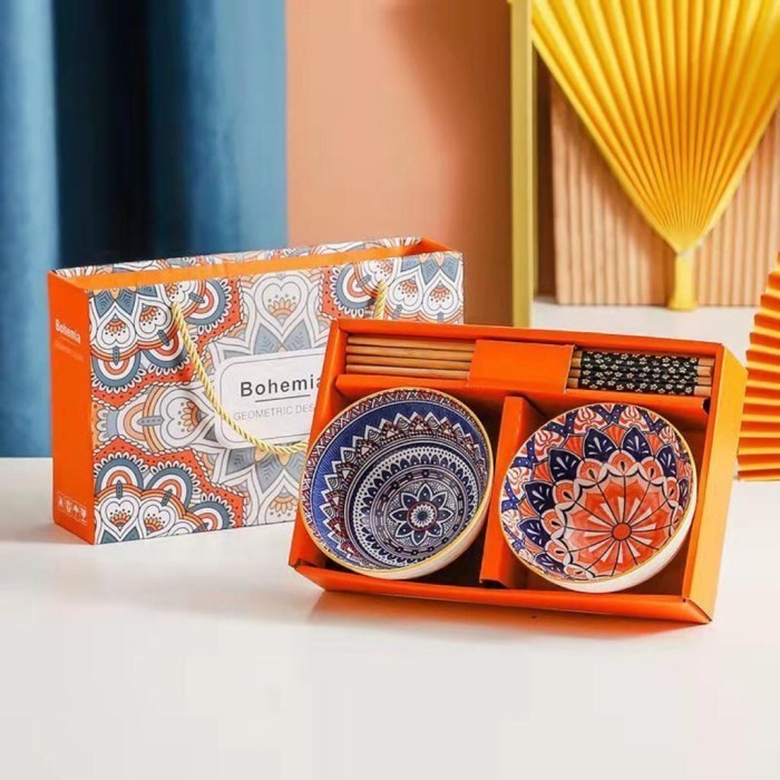 ✨LARIS✨ -Bohemian japanese Bowl Set Hampers Gift - Bohemian mangkok keramik - 2 mangkok