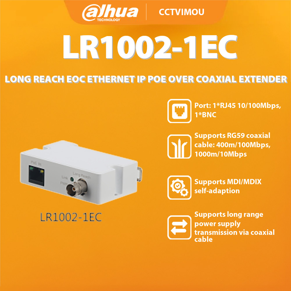 DAHUA LR1002-1EC LONG REACH EOC ETHERNET IP POE OVER COAXIAL EXTENDER